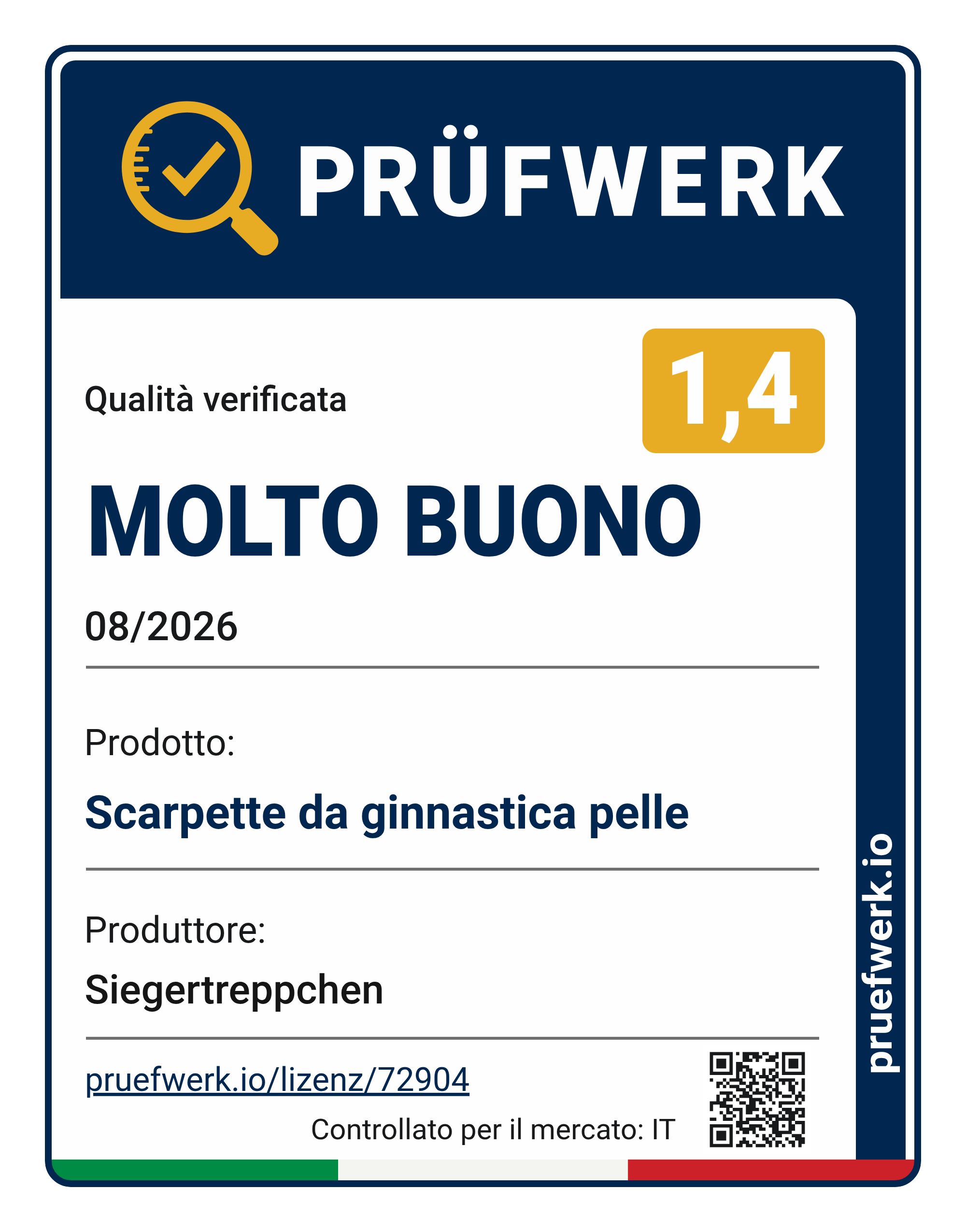 Prüfwerk-Siegel Scarpette da ginnastica pelle, Note 1,4