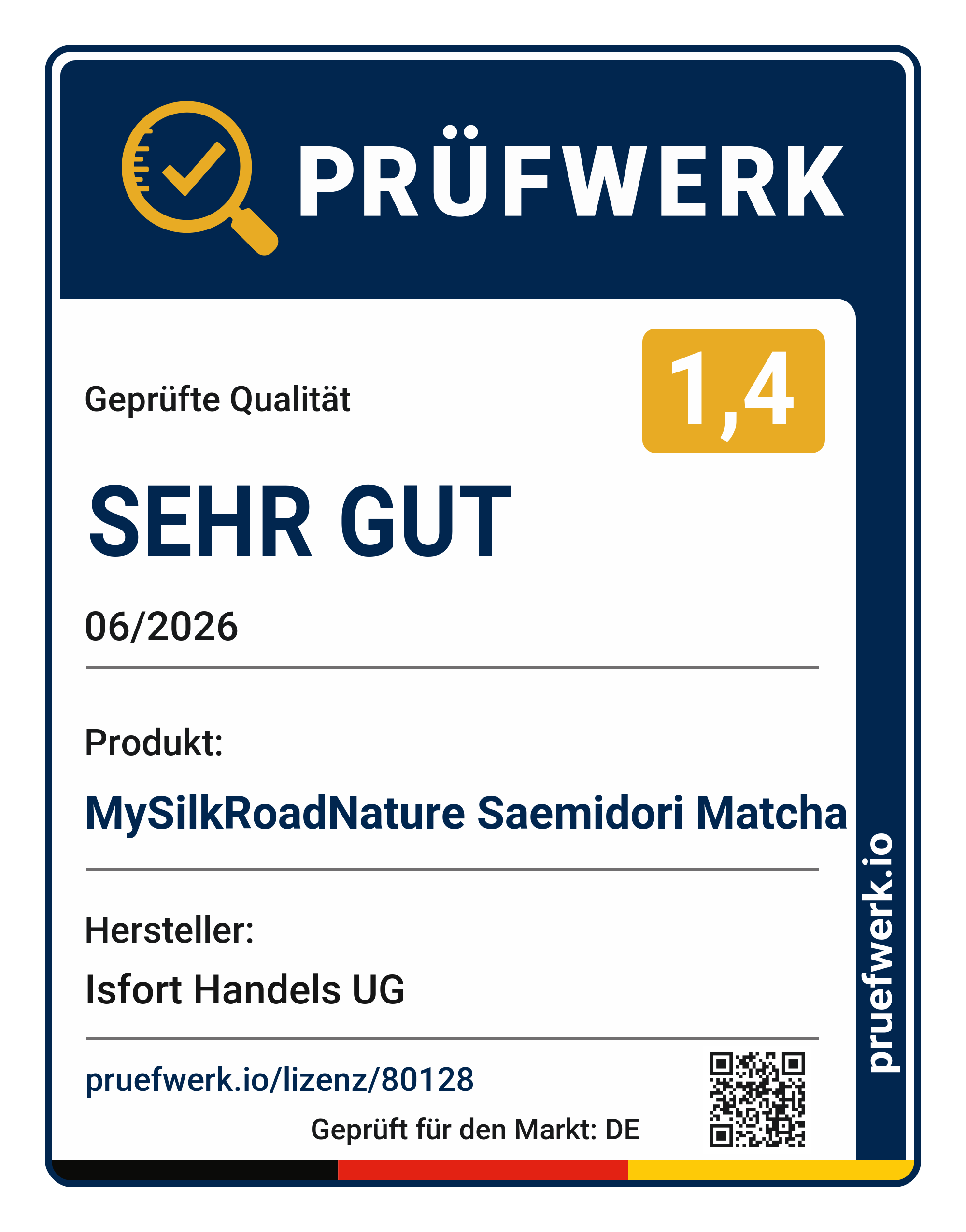 Prüfwerk Geprüfte Qualität: Sehr gut 1,4 – Saemidori Matcha